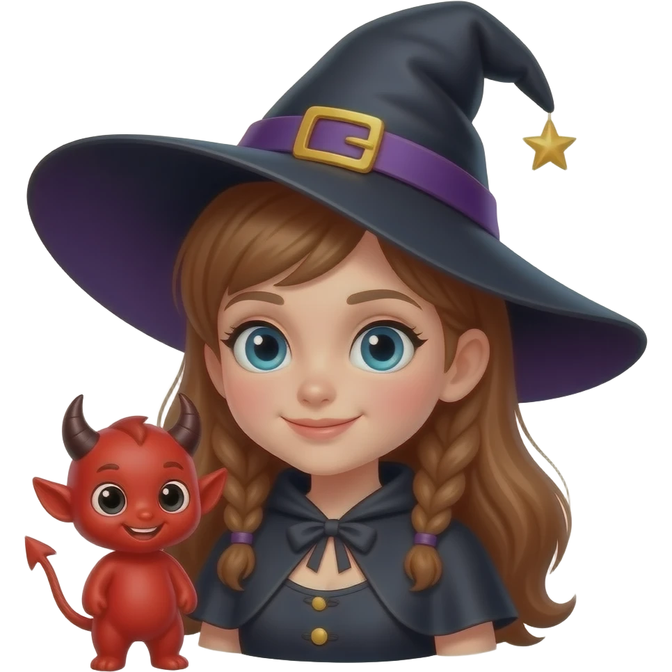 Young witch with red devil emoji