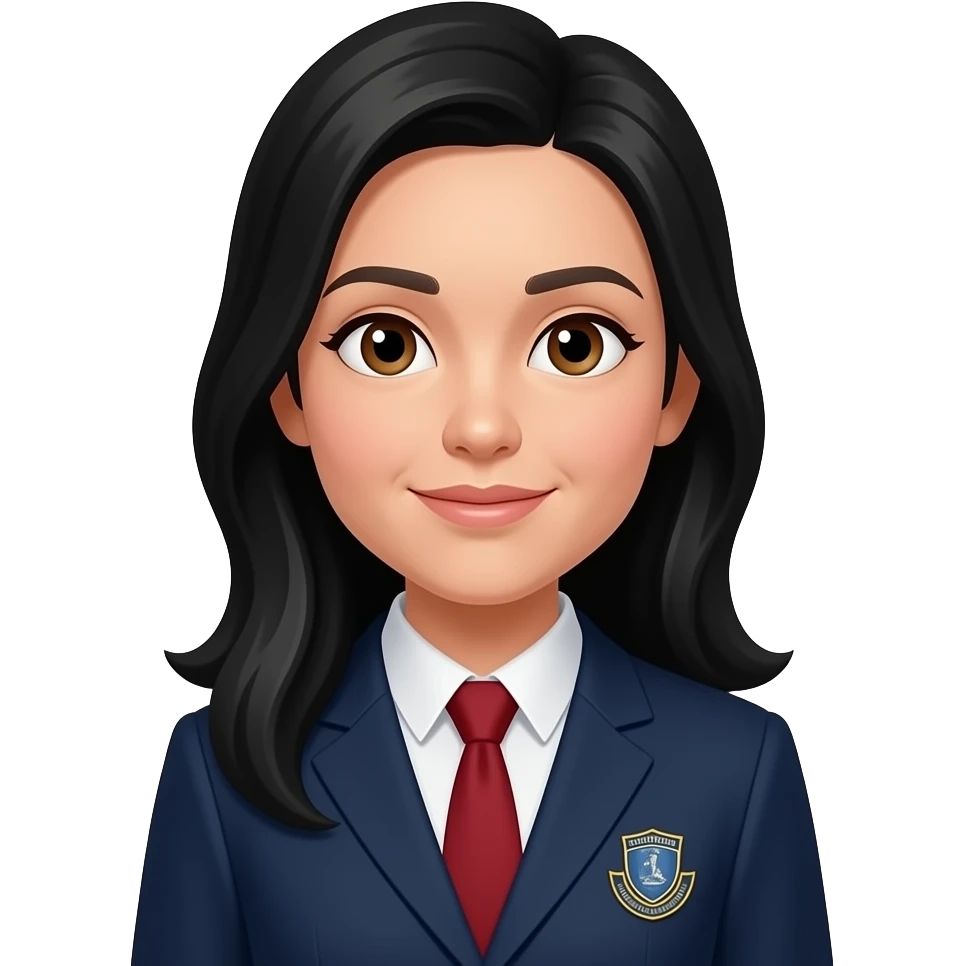 PELO LARGO NEGRO, PIEL TRIGUEÑA NO OSCURA, OJOS CAFÉ Y CON UNIFORME DE PSICÓLOGA EDUCACIONAL emoji