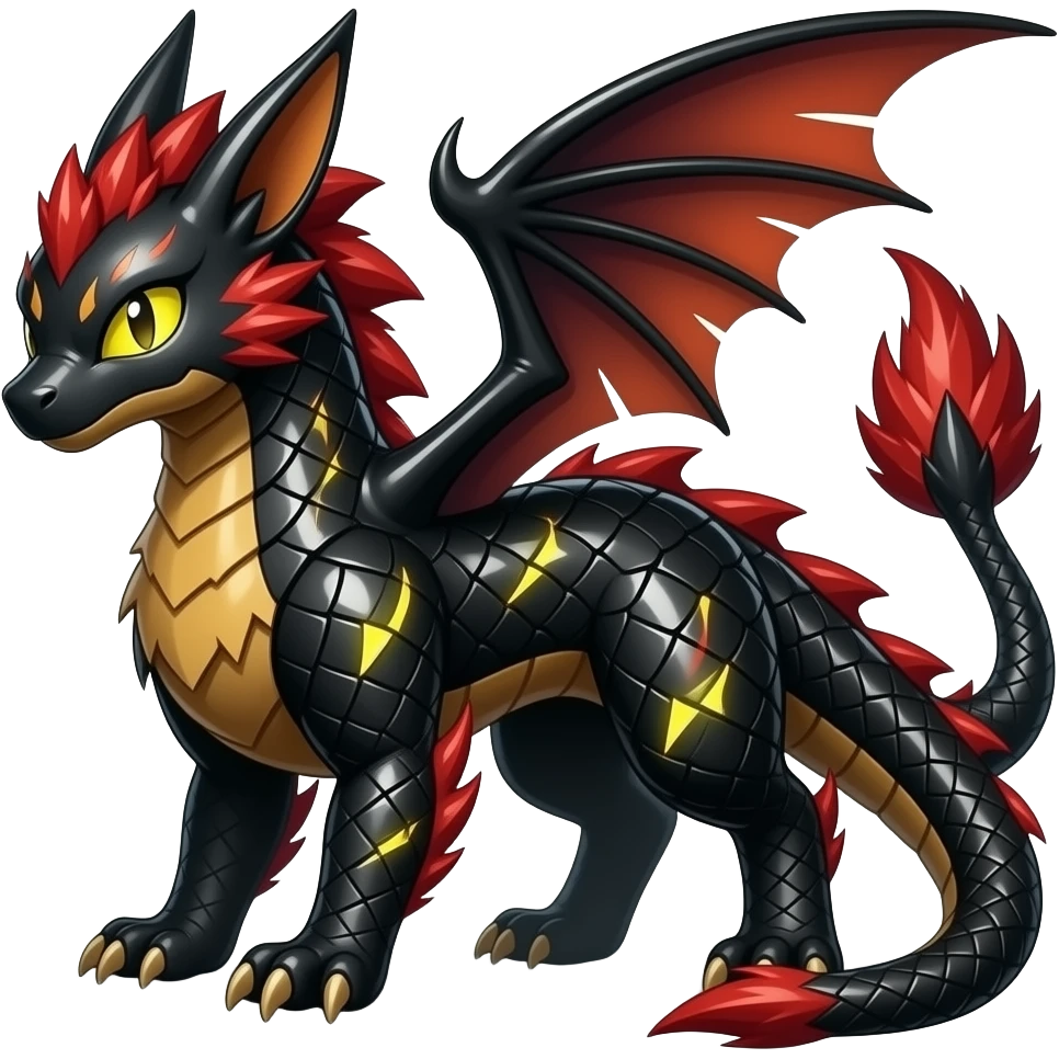 Shiny edgy cool badass feathery spicy Furry scaly oily black with neon-markings Salandit-Salamence-Ekans-Seviper-Rapidash-Salazzle-Fakemon-hybrid emoji
