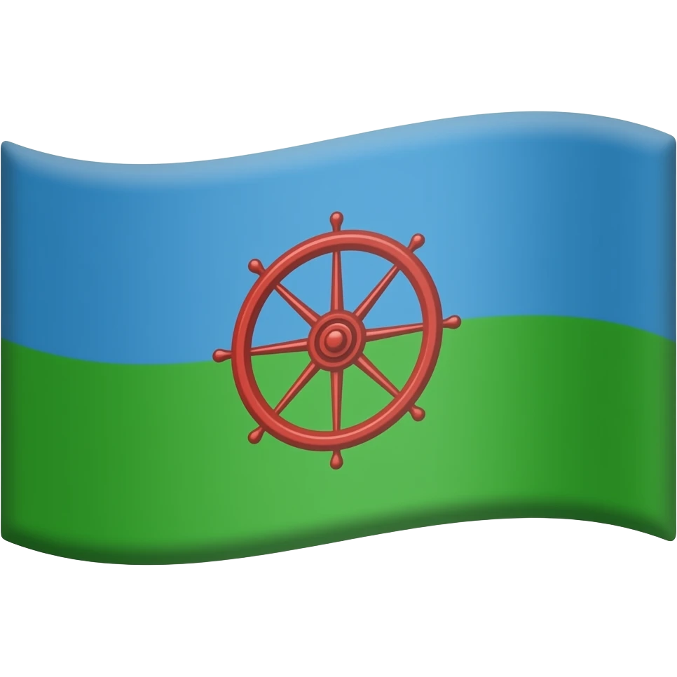Bandera gitana con rueda roja enel medio i azul arriba dela bandera i verde abajo en líneas orizontales emoji