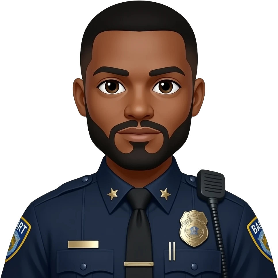 medium complexation black officer with beard and mustache and tapper haircut and BART police uniform, no stars on collar emoji