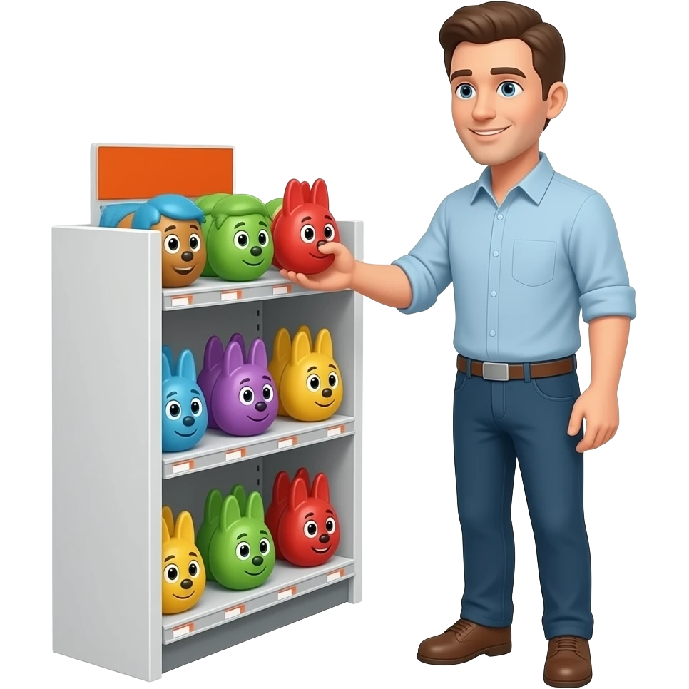 Man about to buy toy face at store emoji