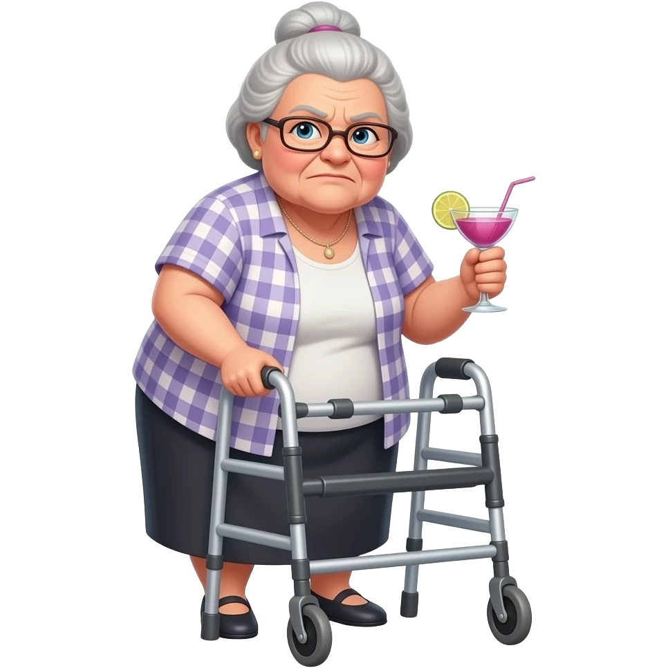 angry overweight old lady with walker and cocktail emoji