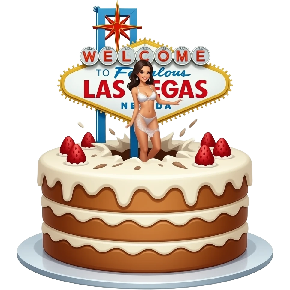 las vegas dancing girl bursting out of the top of a layer cake emoji