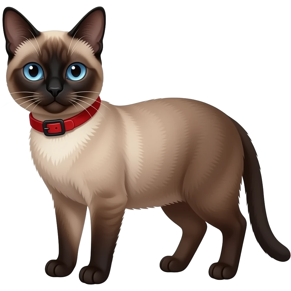 A dark seal-point Siamese Cat with blue eyes and wearing a red collar ...