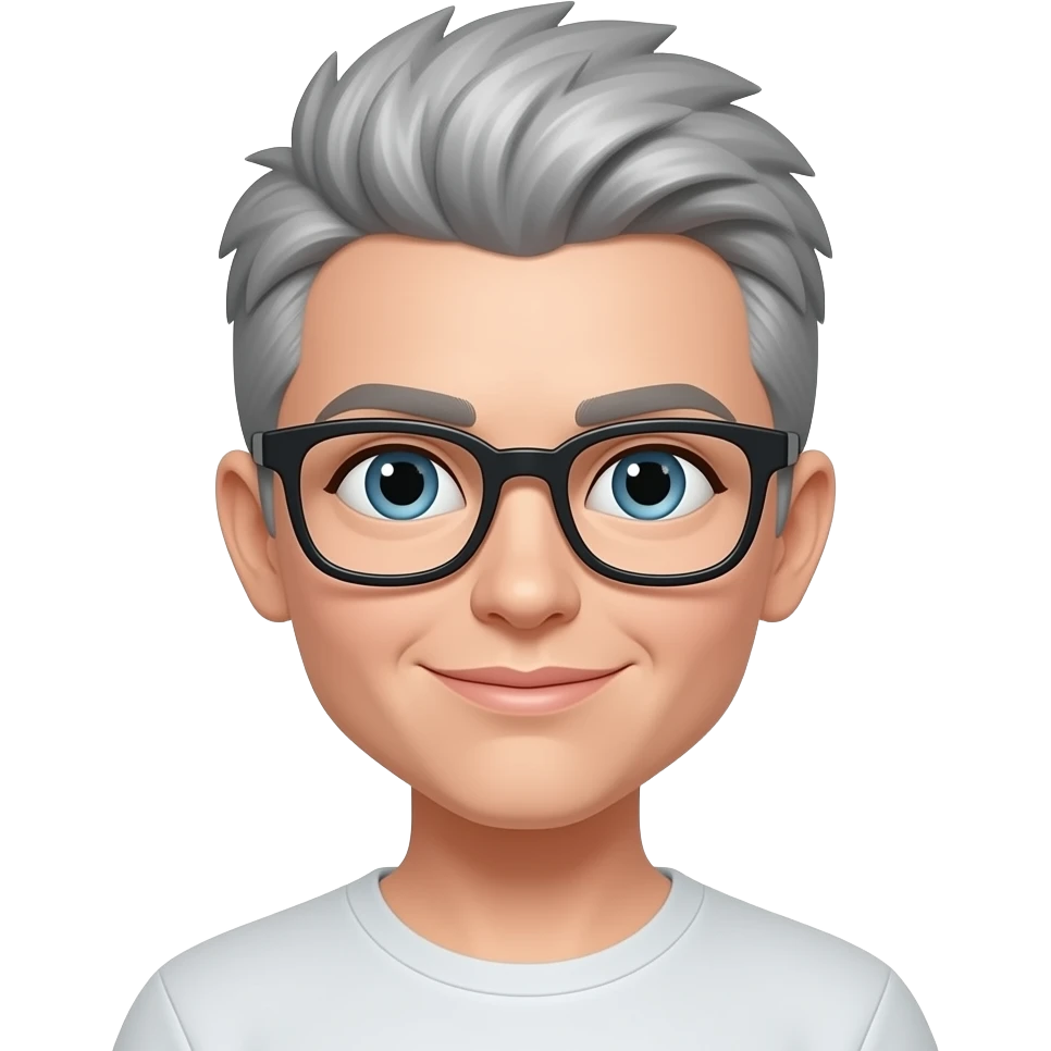 Grey hair, white woman with shortspiky hair and glasses emoji