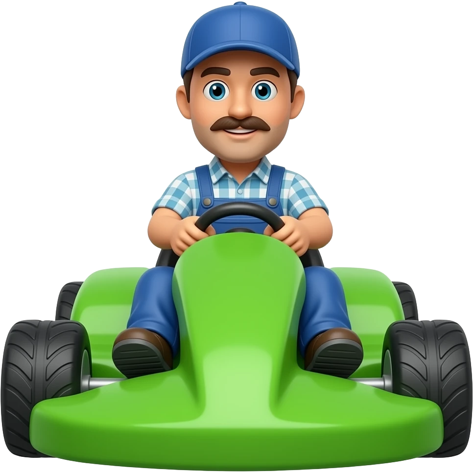 a plumber with a mustache in a kart, front view emoji