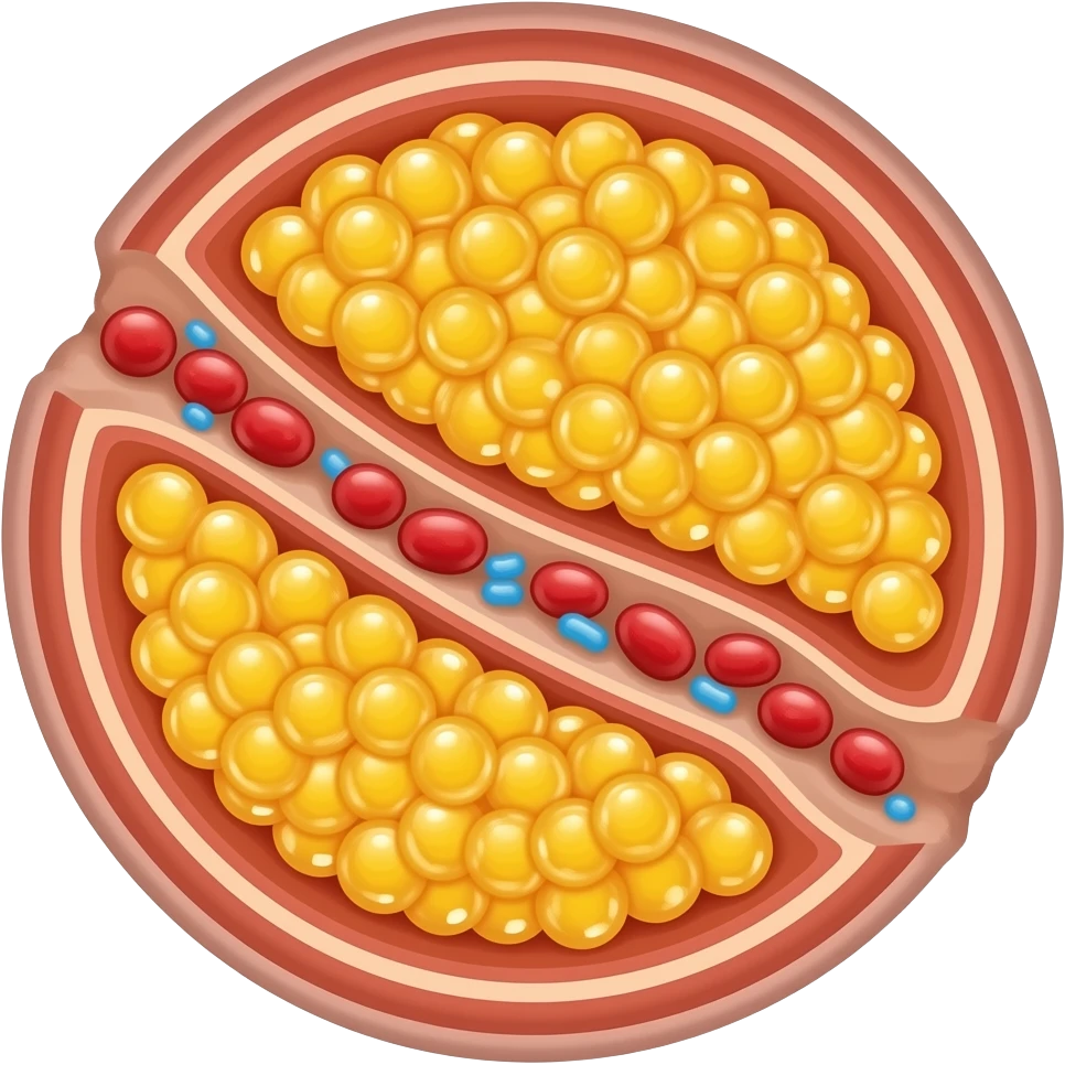 yellow adipose cells inside vascular along with blood cells emoji