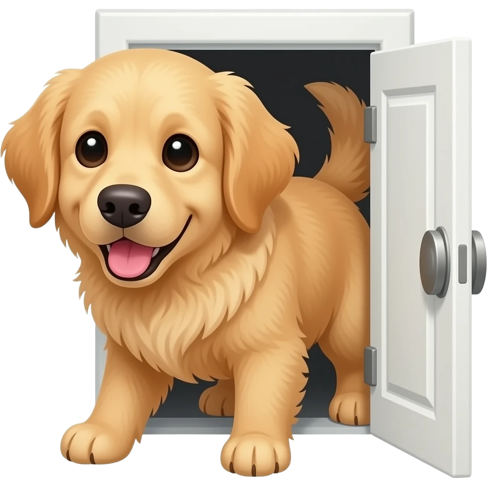 The dog squeezes through the doggy door. emoji