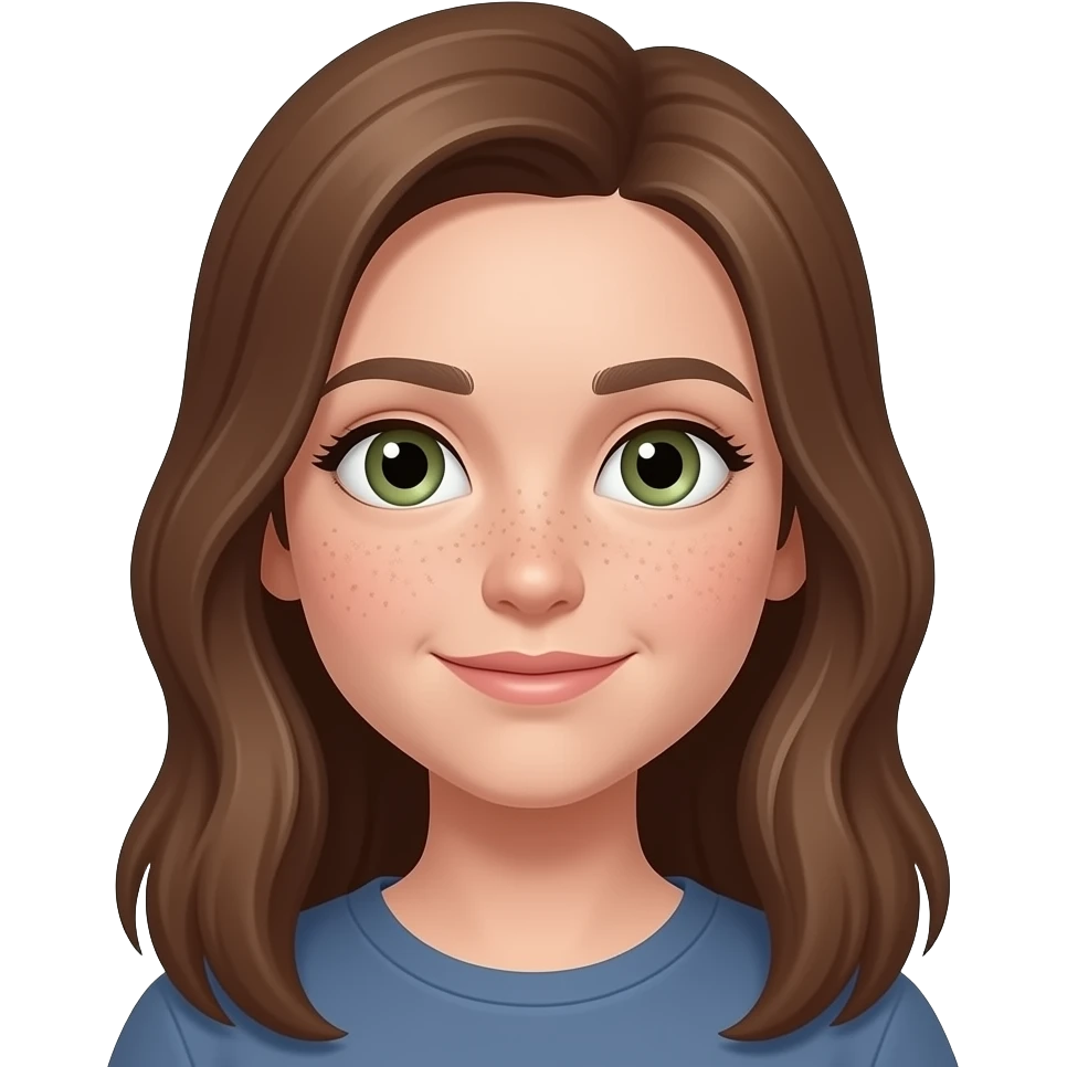 alrededor de la pupila son de color mrrones y luego verdes, pero claros. un chica de 15 años, blanca con peccas, pelo marron  y largo emoji