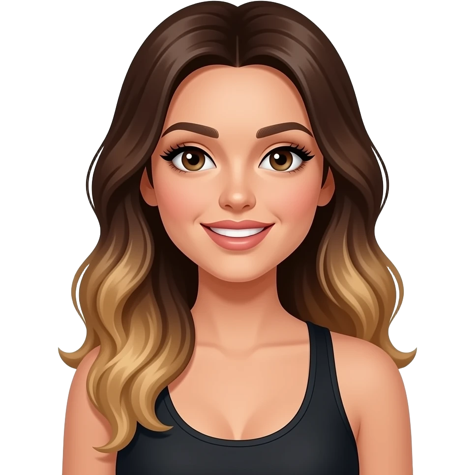 Brunette balayage long hair getting eyelash extentions applied in black workout outfit emoji