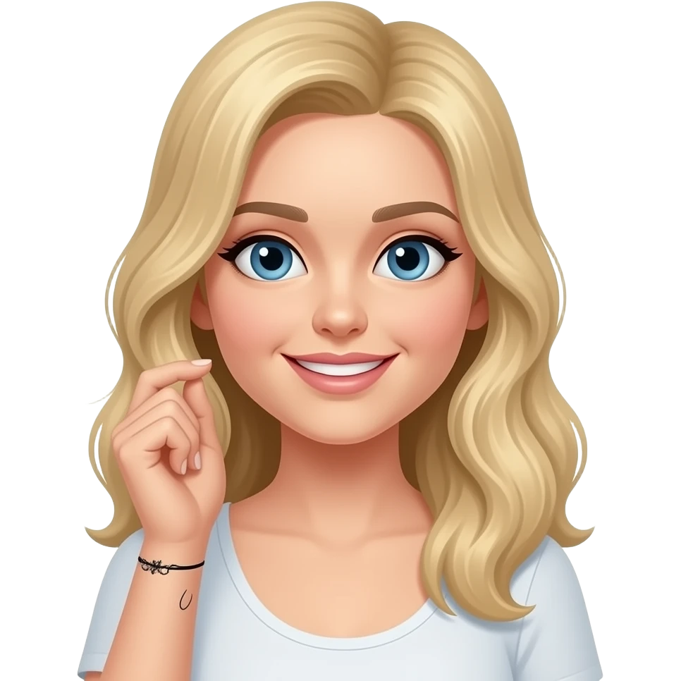 blonde woman with fine line tattoo emoji
