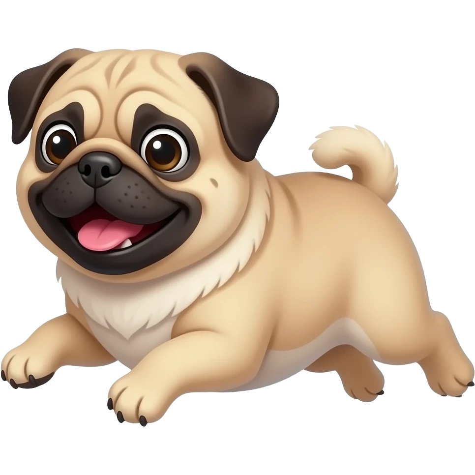 Crea un emoji de un perrito pug chiquito panzon y alegre volando que sea parecido a un pibble emoji