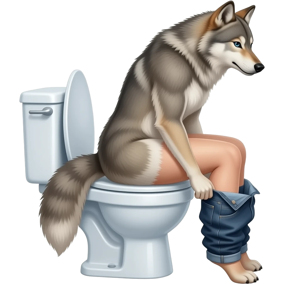 Female wolf furry person woman,sit on toilet,pants down,side view emoji