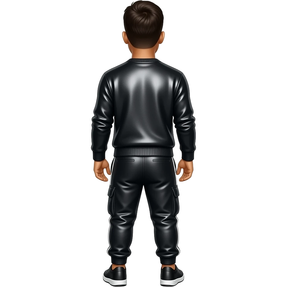 Bruno Mars from behind with black metallic sweater, black metallic baggy joggers emoji