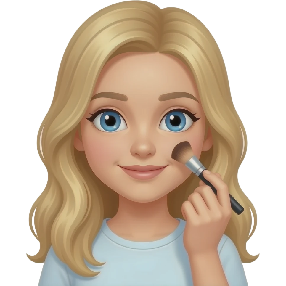 Bambina con occhi azzurri  capelli lunghi biondi che si trucca emoji