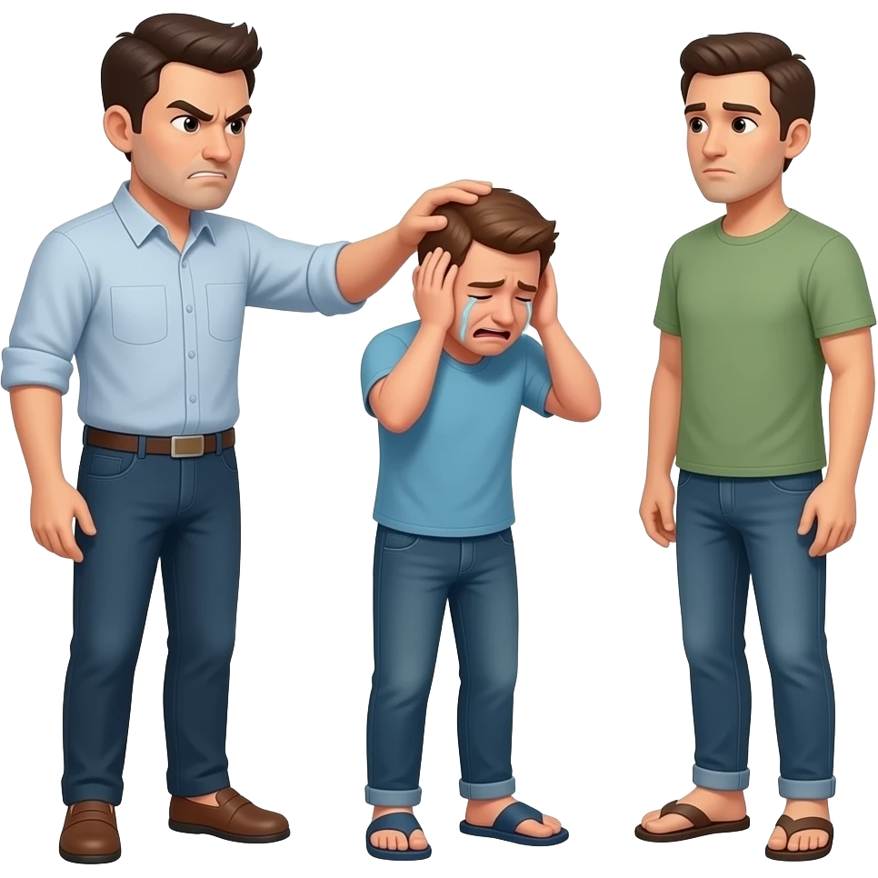 An angry man spanking a crying man with a slippering man emoji