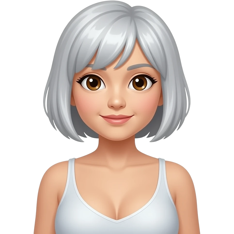 Bigger breast asian with short silver hair brown eyes emoji