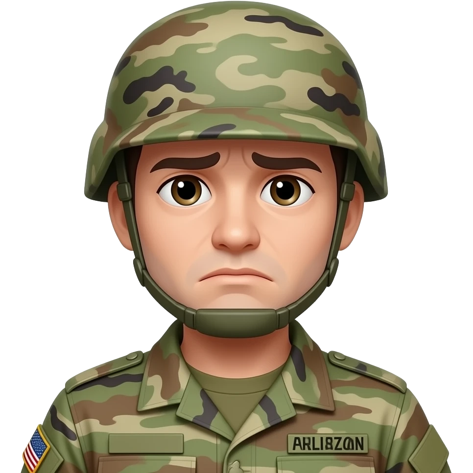 Soldier with a depressed face emoji