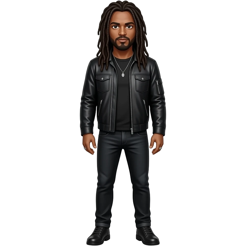 John Davis of Korn wearing a black jacket, black jeans, and dreadlock hair (fullbody) emoji