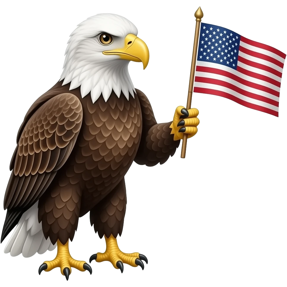 Bald eagle holding a US flag with their claws emoji