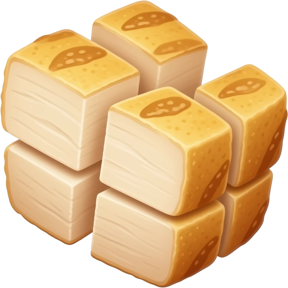 Cooked chicken fillet cut into small square pieces, juicy tender chicken cubes, golden lightly crispy exterior, soft and moist inside, evenly cut, appetizing food emoji style, emoji
