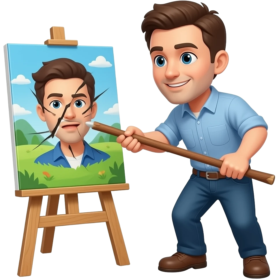 Man destroys painting with a stick emoji