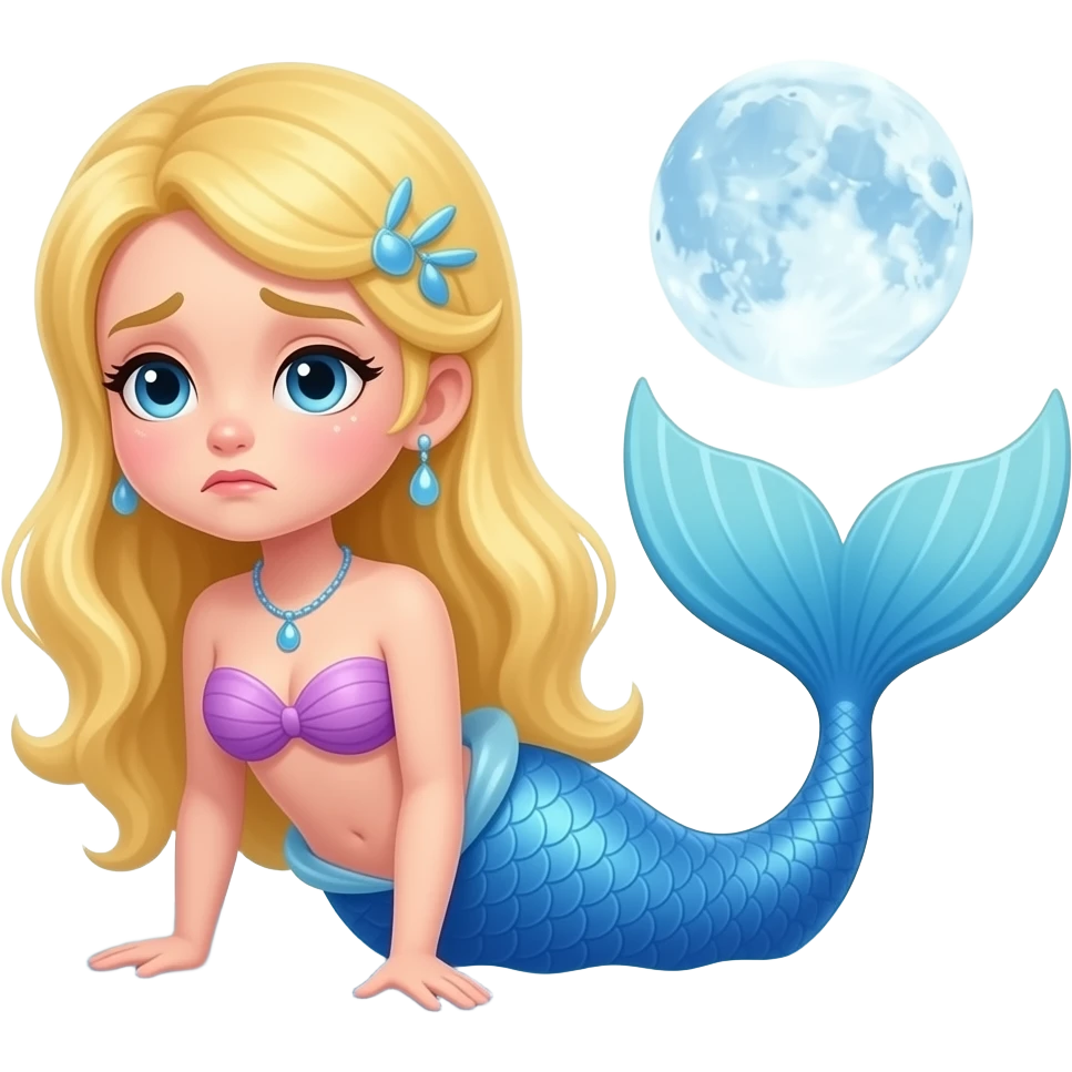 sad blonde mermaid with blue tail emoji