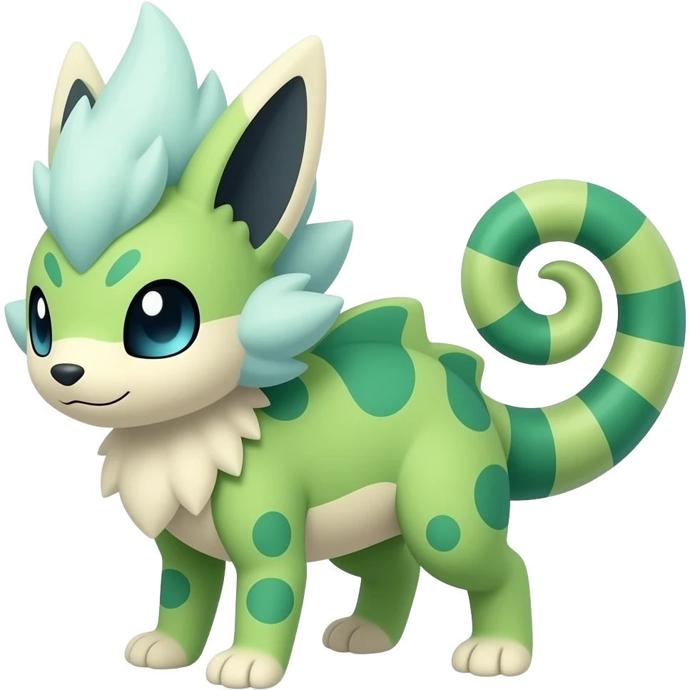 Furret-Amaura-Aurorus-Vaporeon-Litten-hybrid with a chameleon tail emoji
