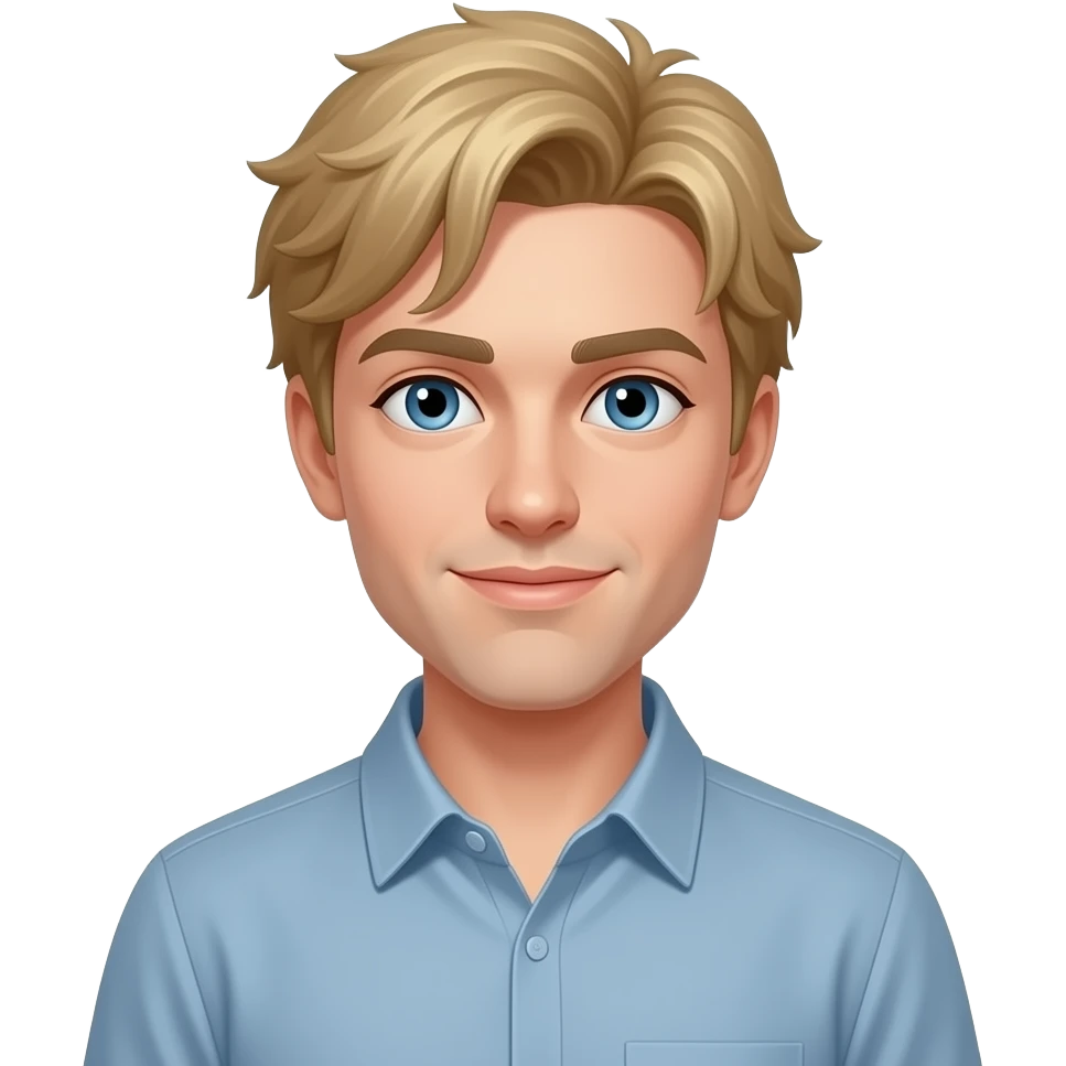 a person who has  ,no brown spots , dirty blonde  brown hair , blue eyes , short, and a belly shirt emoji