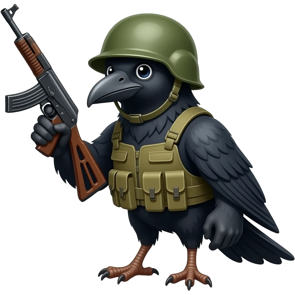 Crow with army helmet and gun emoji