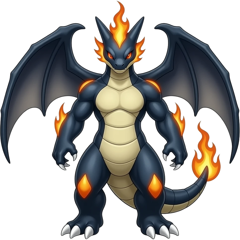 Shiny Dark Dusky Cool Hot Stylish Handsome Garchomp-Cynder-Salandit-Flamedramon-Renamon-Monster-Fakémon-fusion (full body) emoji