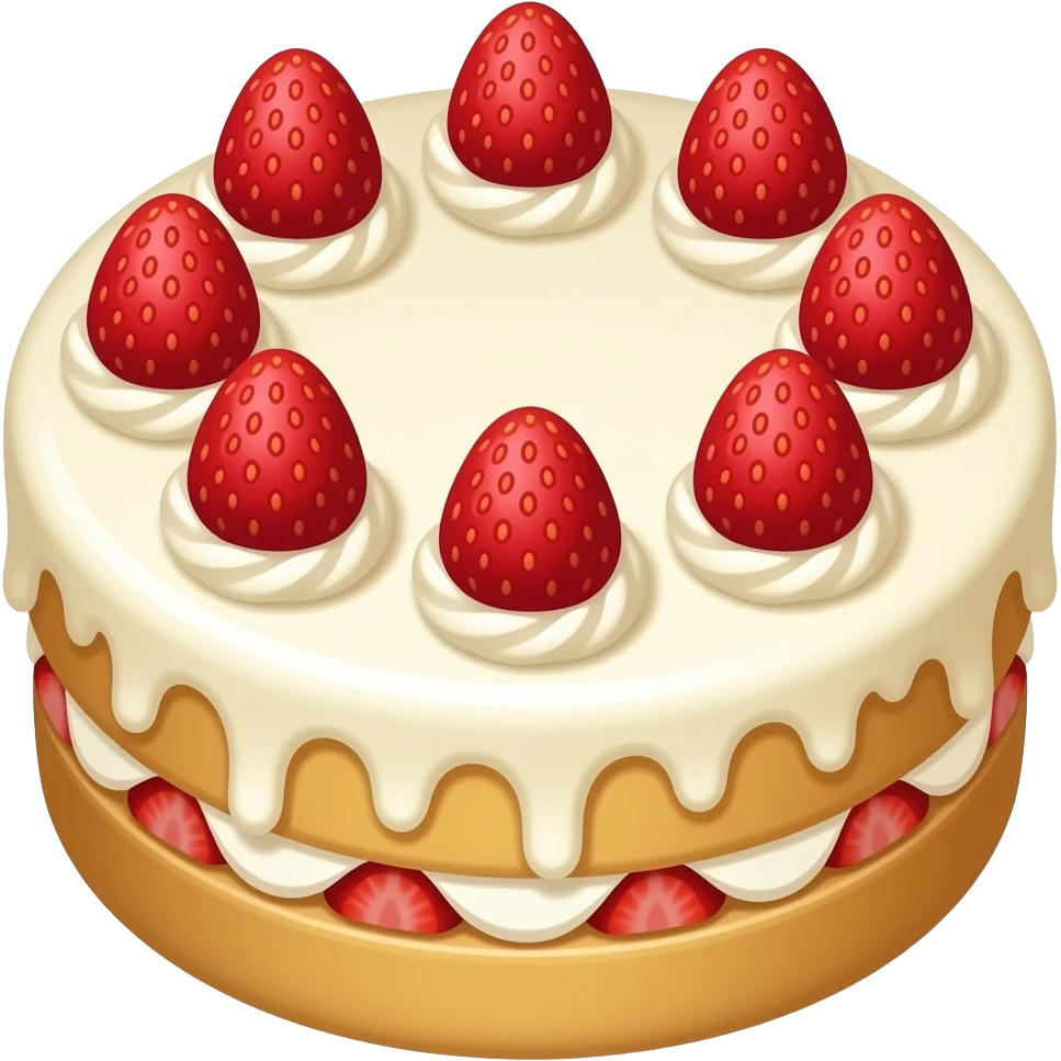 simple circle shaped cake with a glazed vanilla cover with some strawberries on it emoji