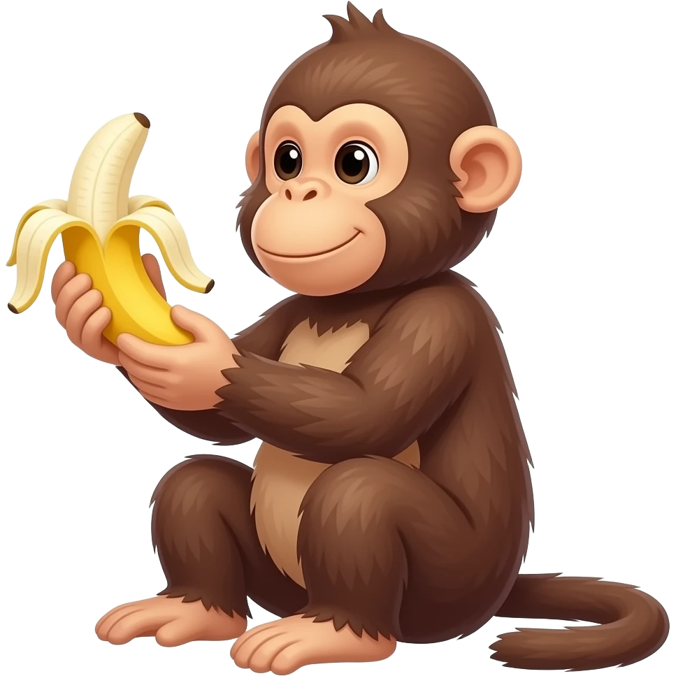 The monkey is sitting sideways holding a banana in his hands emoji