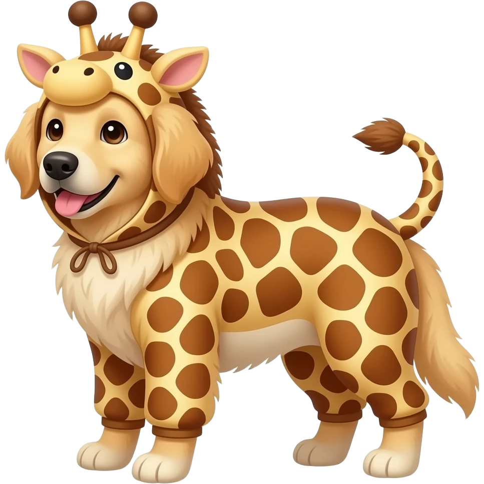 english cream golden retriever wearing giraffe costume emoji
