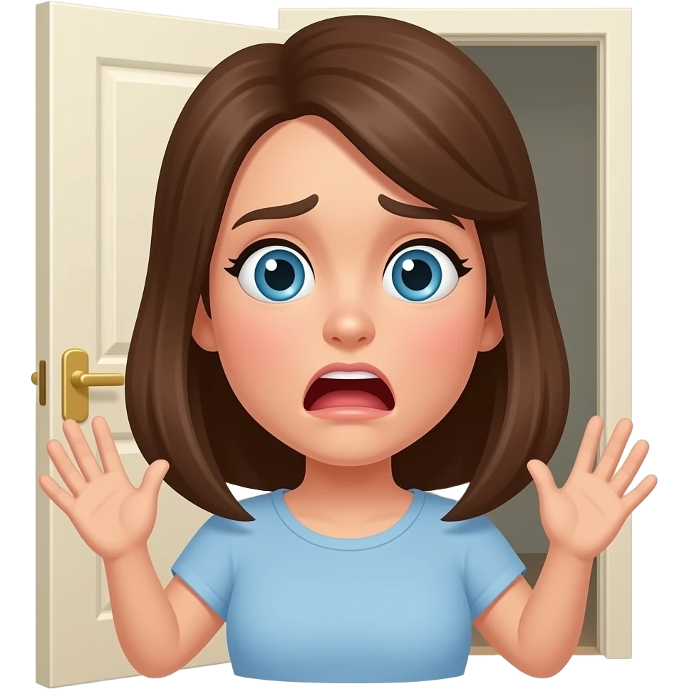 woman scared expressoions Infront of door room panicking emoji
