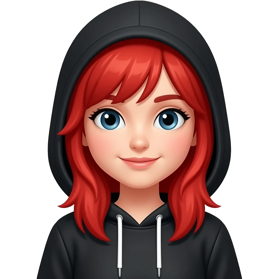 Emoji red hair girl with black hoodie emoji