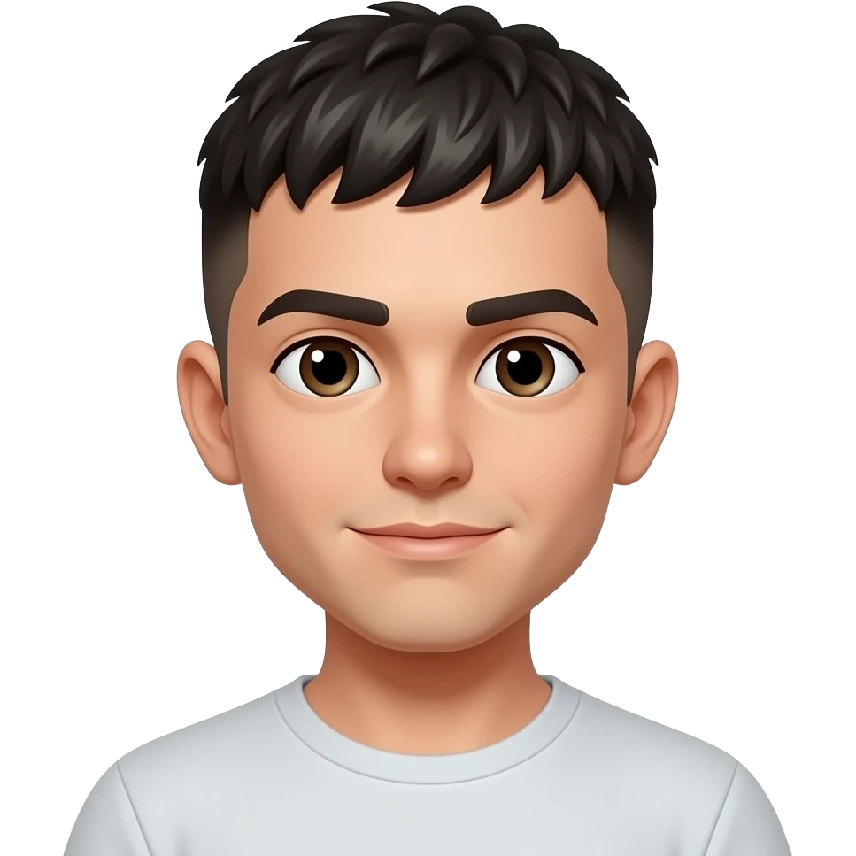 Young man with dark hair buzzcut and  bangs On forehead emoji