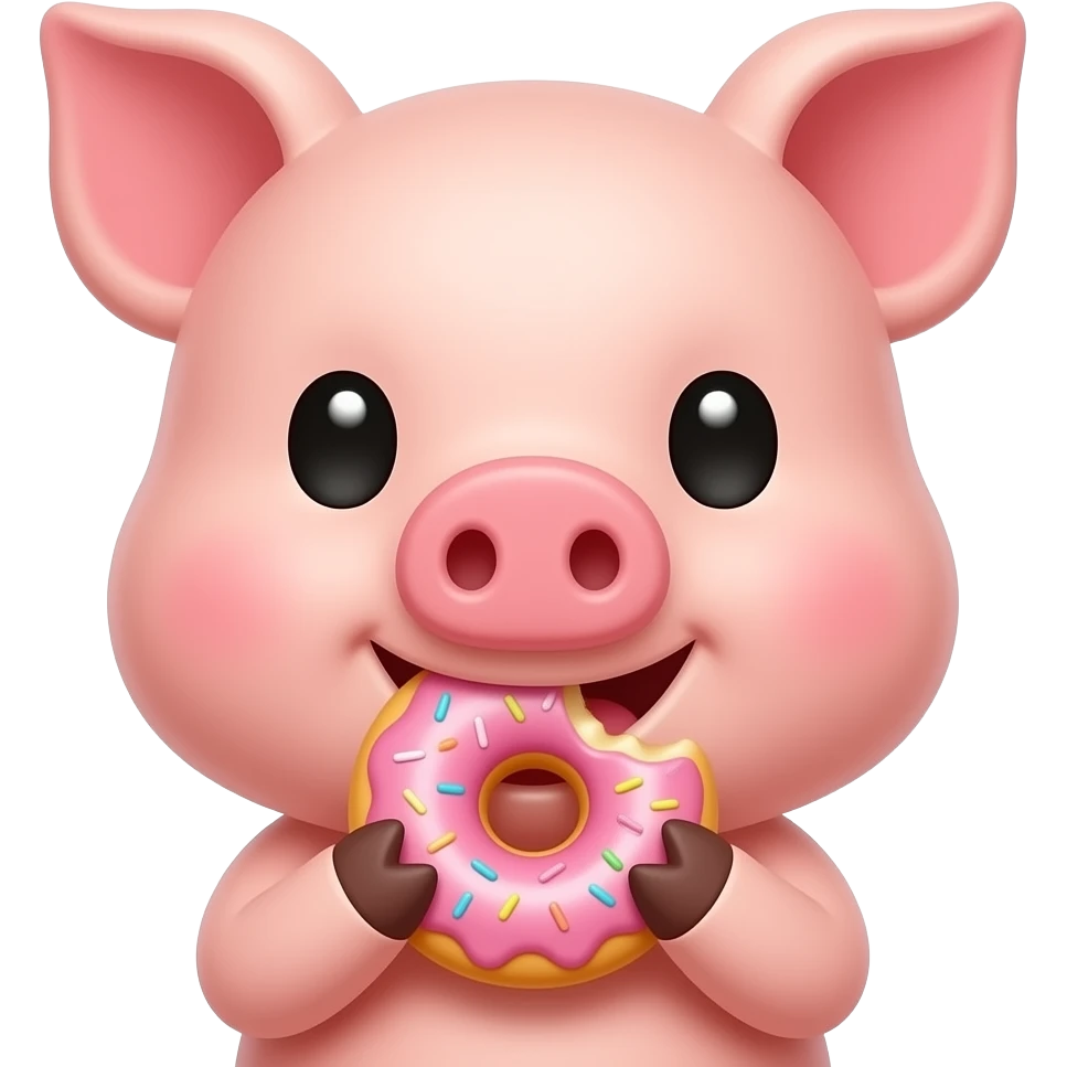 bust shot of a cute pig eating donut emoji