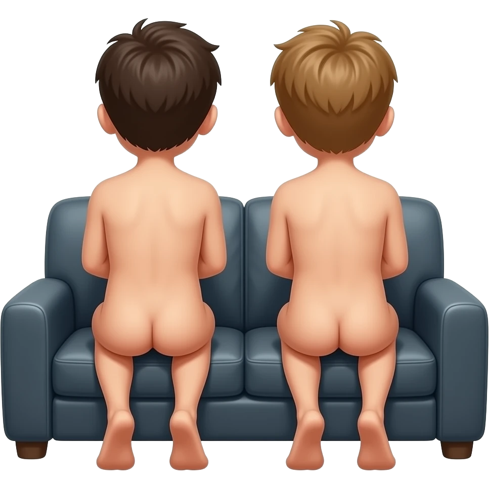 2 boys homeless sitting Sofa  complete naked butt emoji