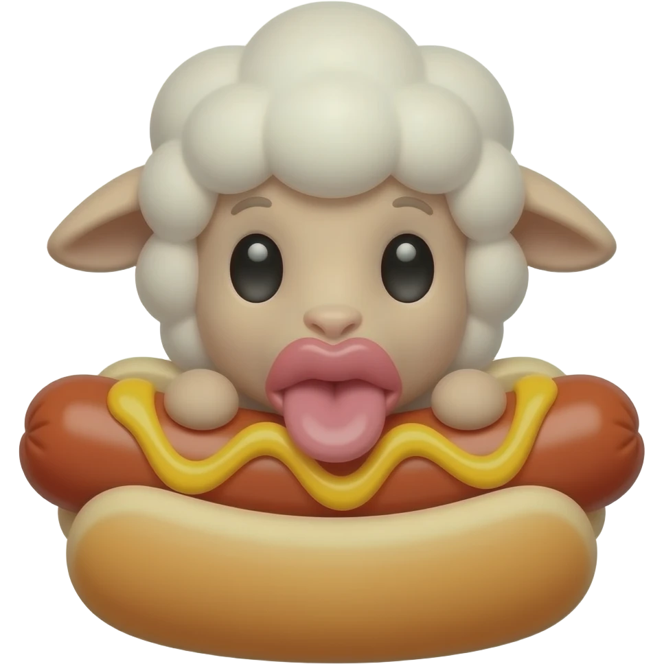 Sheep plush with big puffy filler lips overfilled deepthroating hot dog emoji