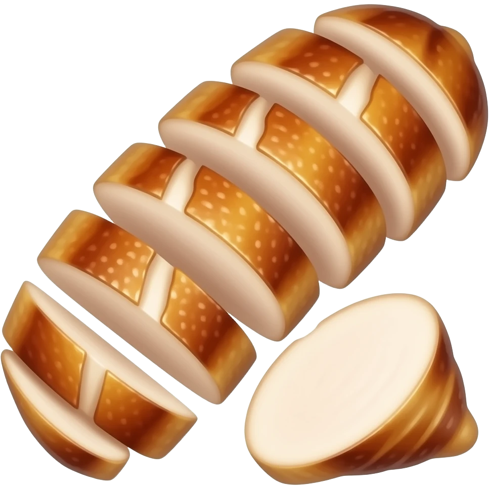 Cooked chicken fillet cut into bite-sized pieces, juicy and tender, golden appetizing crust, soft and moist inside, neatly sliced, fresh and flavorful appearance, emoji