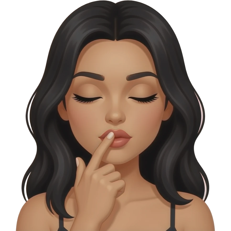 Una mujer pelinegro mandando un beso con la mano de forma sensual  y cuando un ojo emoji