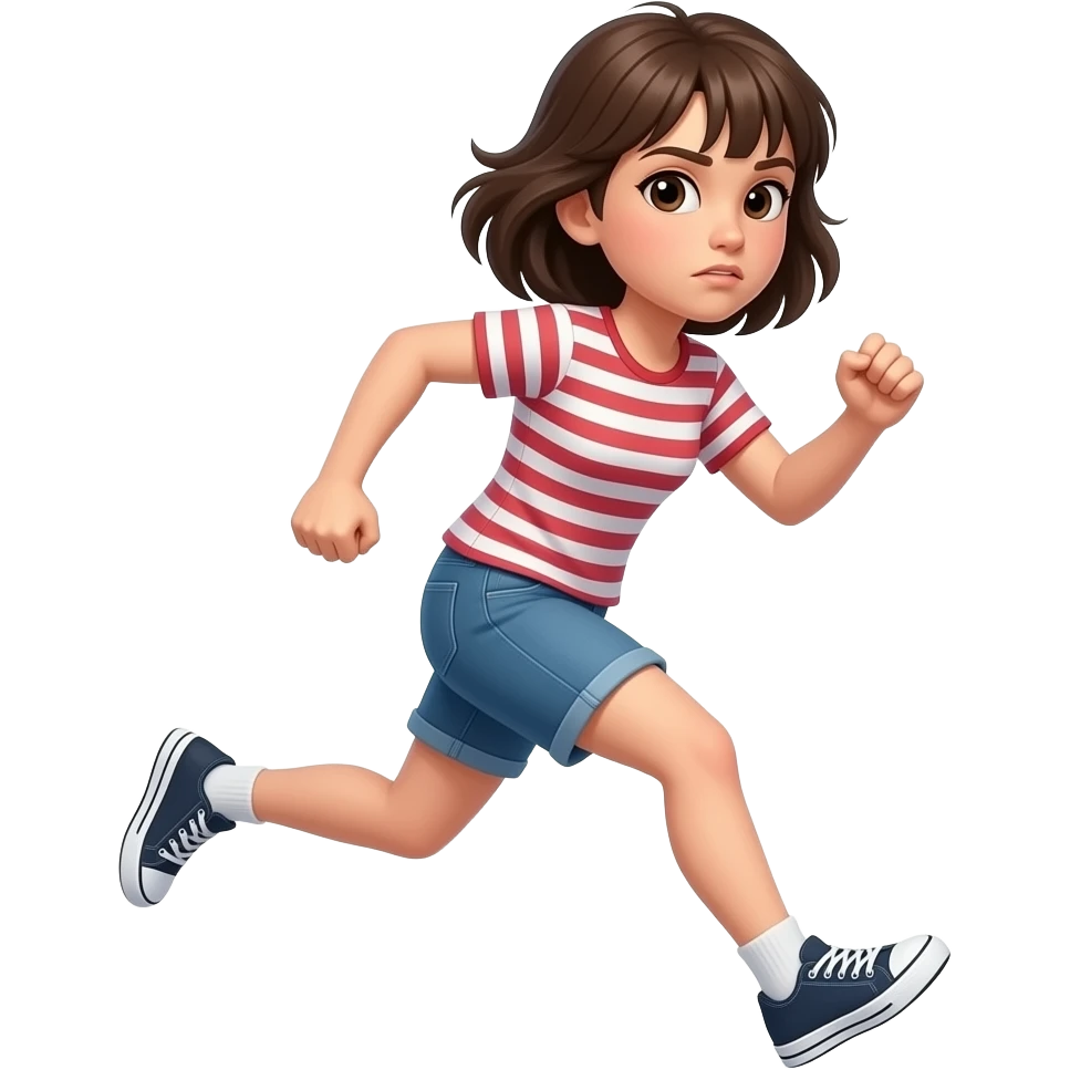 teenage girl escaping while serious emoji