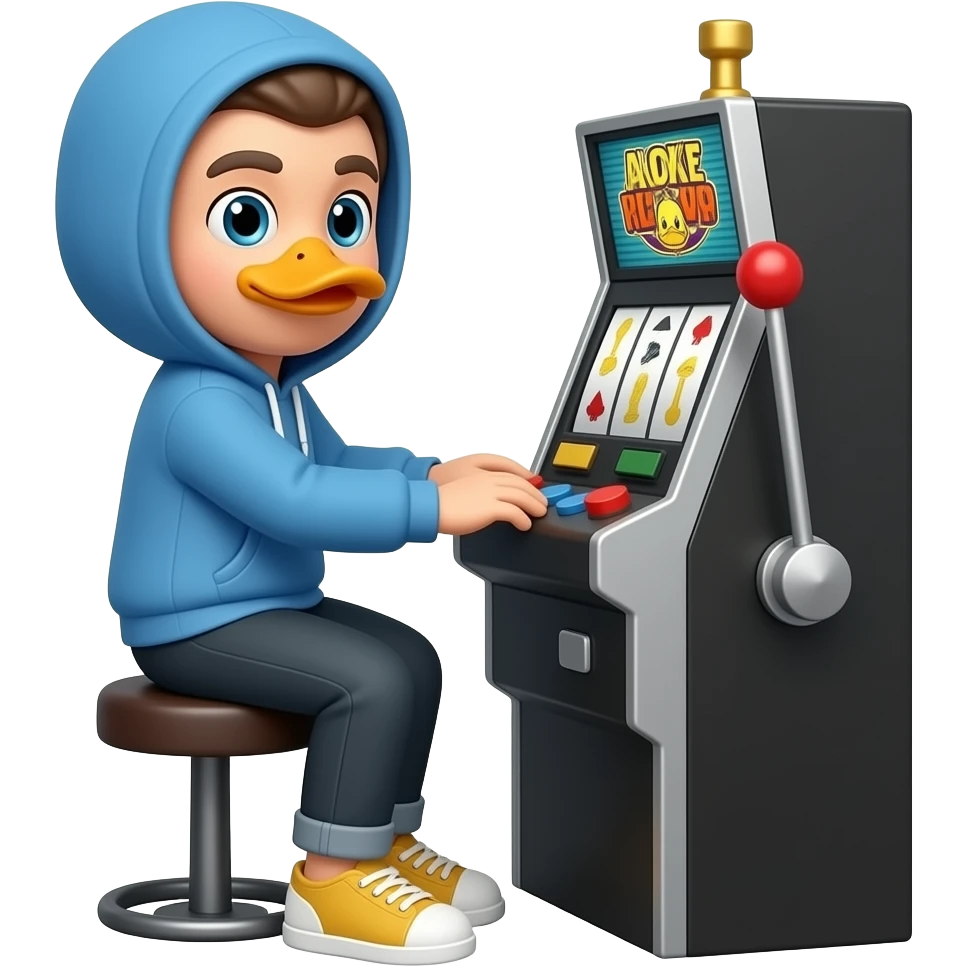 Hoodie wearing Duck playing slots gambling emoji