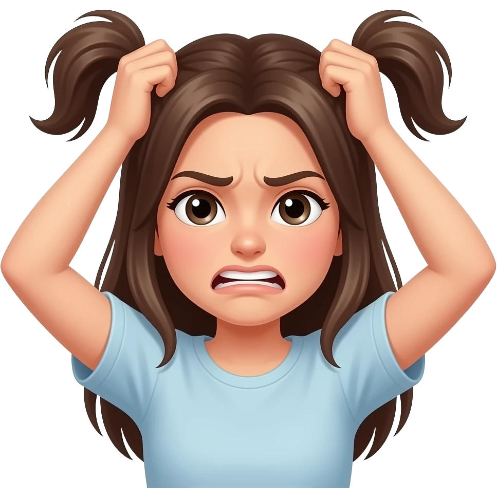 A girl pulling her hair out of her head in frustration emoji