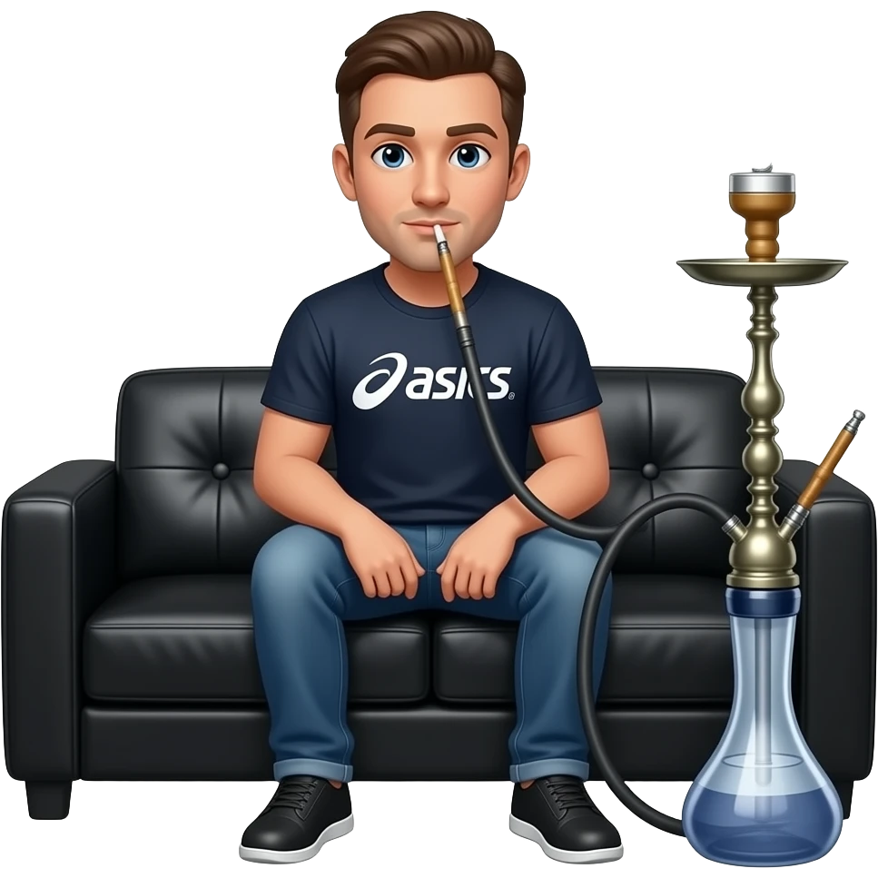 Джони деп сидит в темной майке asics на черном кожаном диване и курит кольян emoji