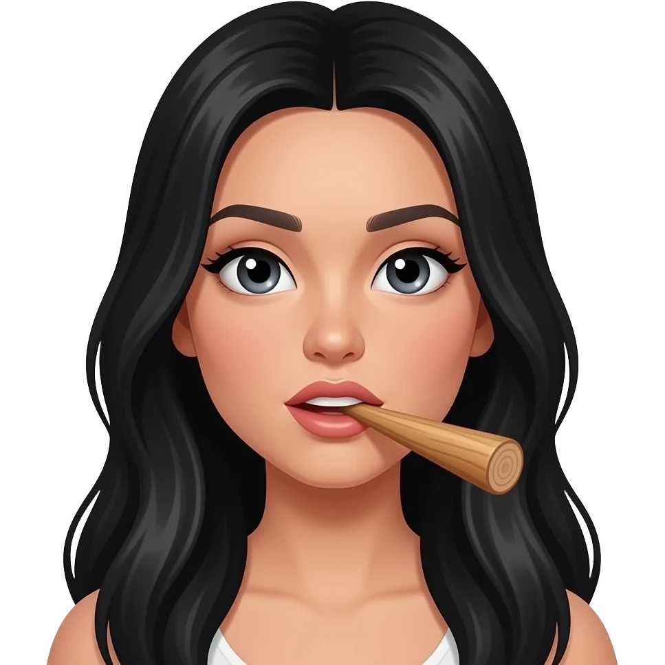 Pretty Black long hair light skin black Female Heart eye emoji with eating wood in mouth. And mouth watering. emoji