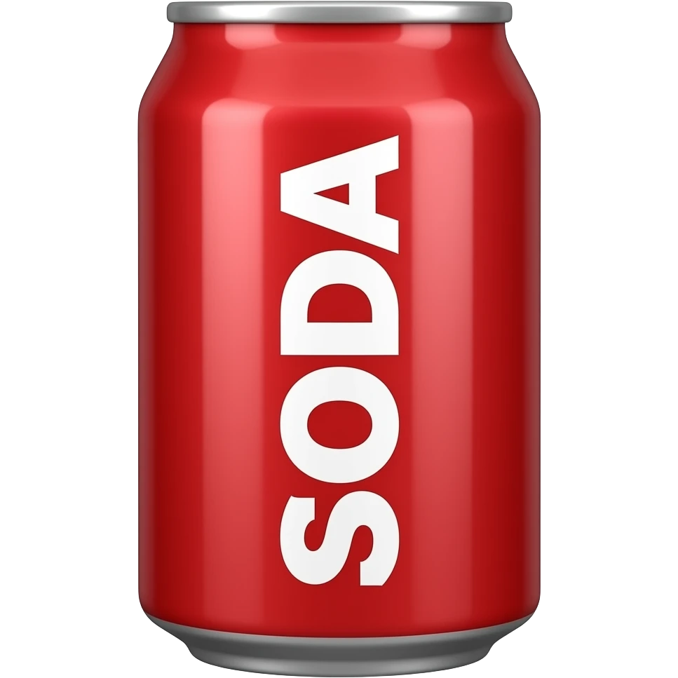 soda can shiny, red colored, text "SODA" on it emoji