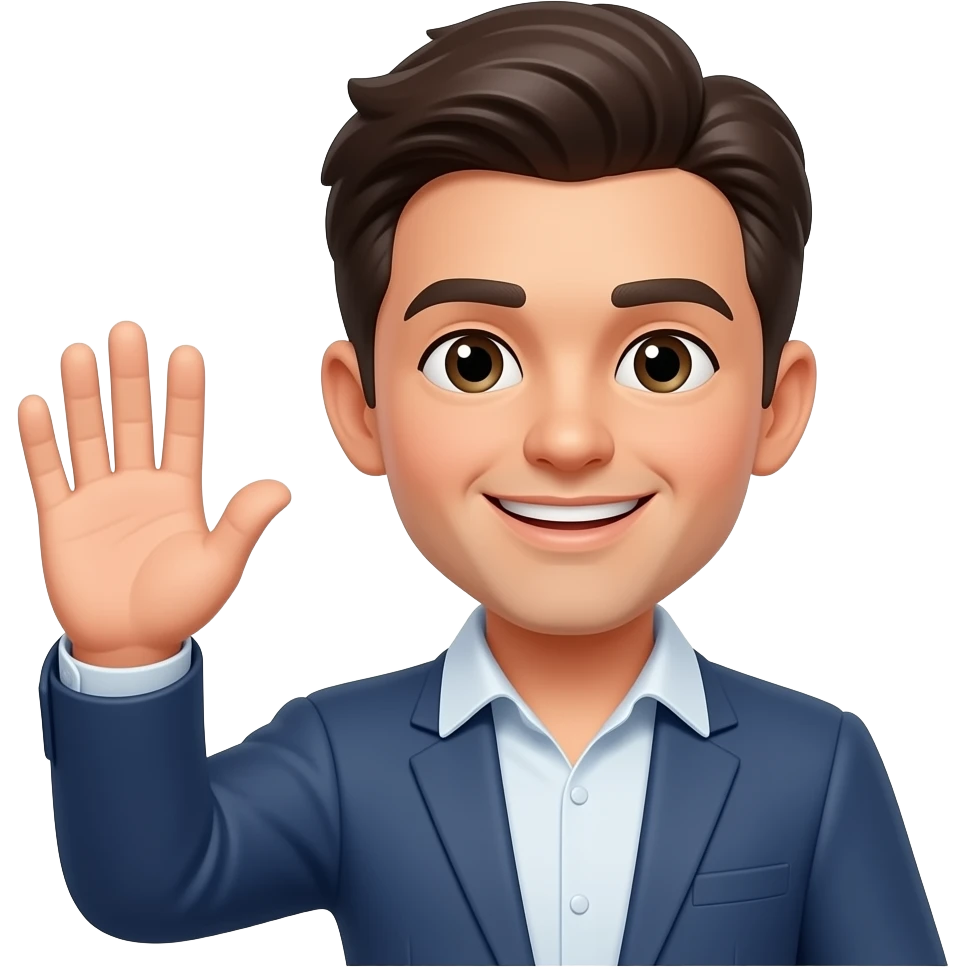 сделай чтоб он поднял одну руку, как будто махает. стиль реализм emoji